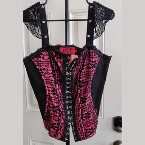 Tripp NYC/Torrid Collabo Pink & Black Lace Corset Top (Plus 0X)